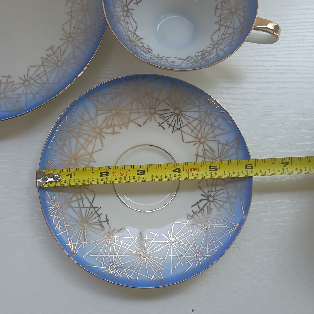 Germany Bavaria Blue Gold Star Bursts 3pc Tea Set Service For 1 Cup Saucer Plate - Picture 5 of 9